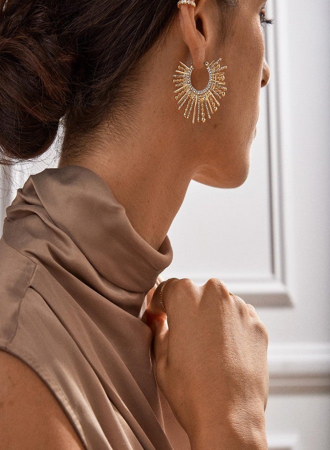 BaubleBar Jaskamal Gold Statement Earrings - Luxurious Sun Burst-Style, Hypoallergenic, 14k Gold-Plated Brass, Hoop Design with Glass Beads - Perfect Dressy Gold Earrings for Statement Jewelry Lovers - Image 5